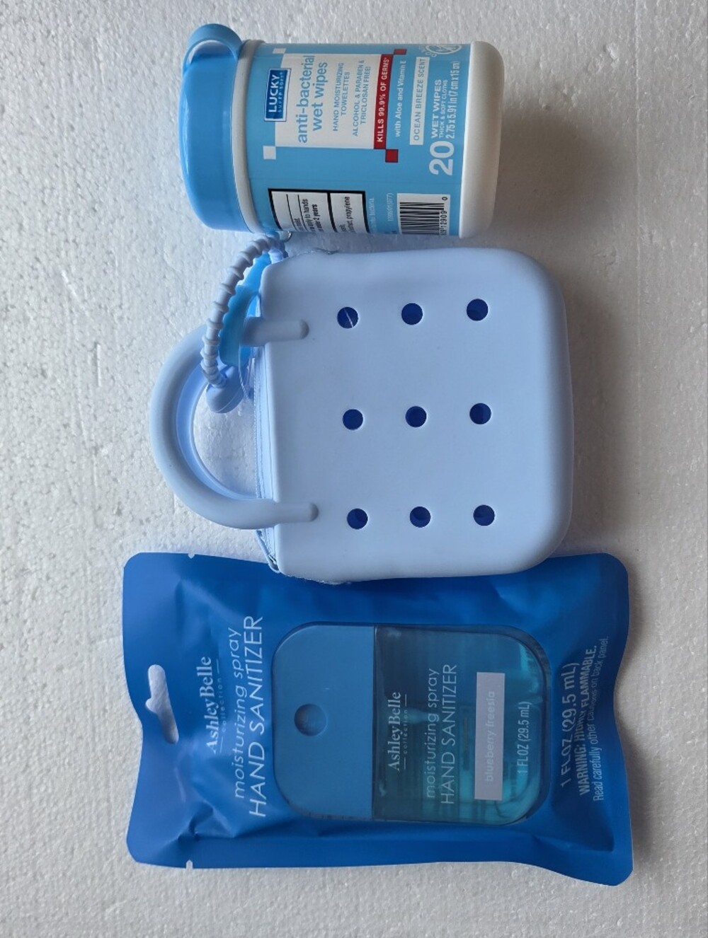 Baby Blue Clean Girl Travel Set with Hand Sanitizer Keychain & Matching Wipes